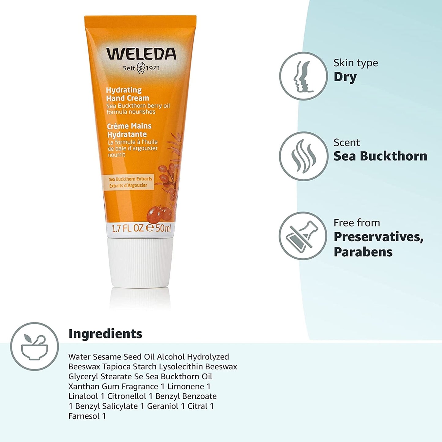 Weleda Sea Buckthorn Hand Cream, 1.7 Ounce